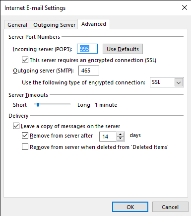 mindspring email settings for outlook 2016